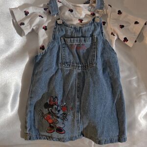Disney Baby Minnie Mouse Overall Denim Dress And Bodysuit Outfit Size 18M